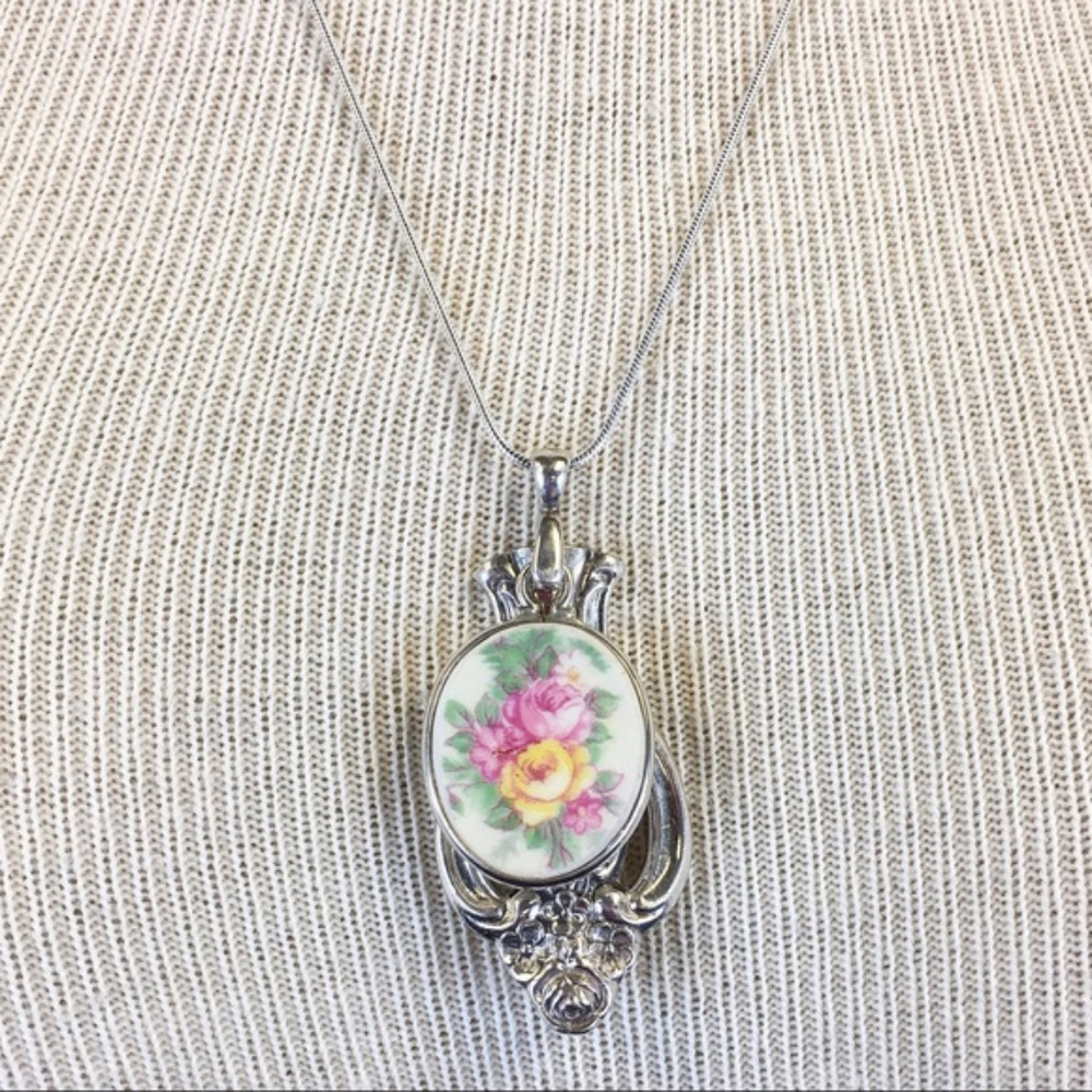 Ooak Silverware & Porcelain Pendant